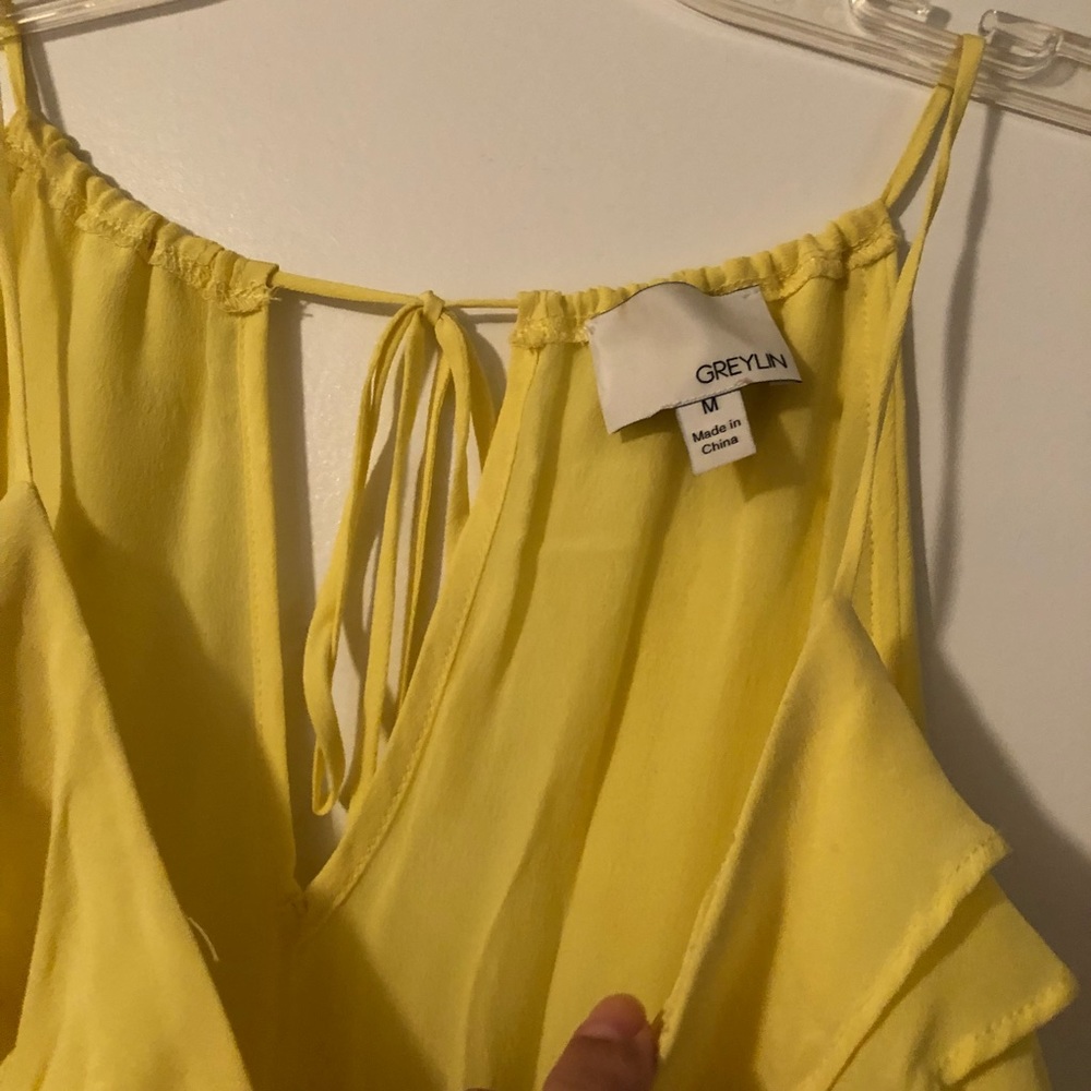 Anthropologie GREYLIN Yellow Ruffle Dress wPockets - Picture 4 of 8